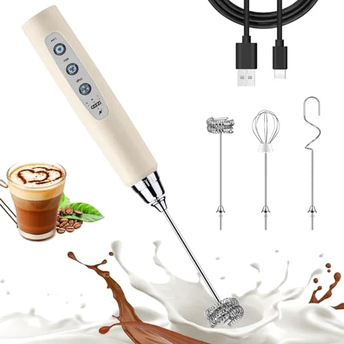 Fashionable Beige Milk Frother Wand for Coffee Fine Crafted