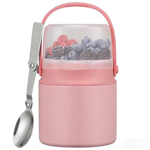 Responsible 2-in-1 Insulated Food Jar with a Snack Container – 15oz Kids Soup Thermos for Hot Food with Handle and Spoon Leak Proof Bento Lunch Box Kids for School Travel Original Design