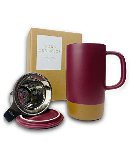 Modern Mora Ceramics Large Tea Mug with Loose Leaf Infuser and Ceramic Lid Superior