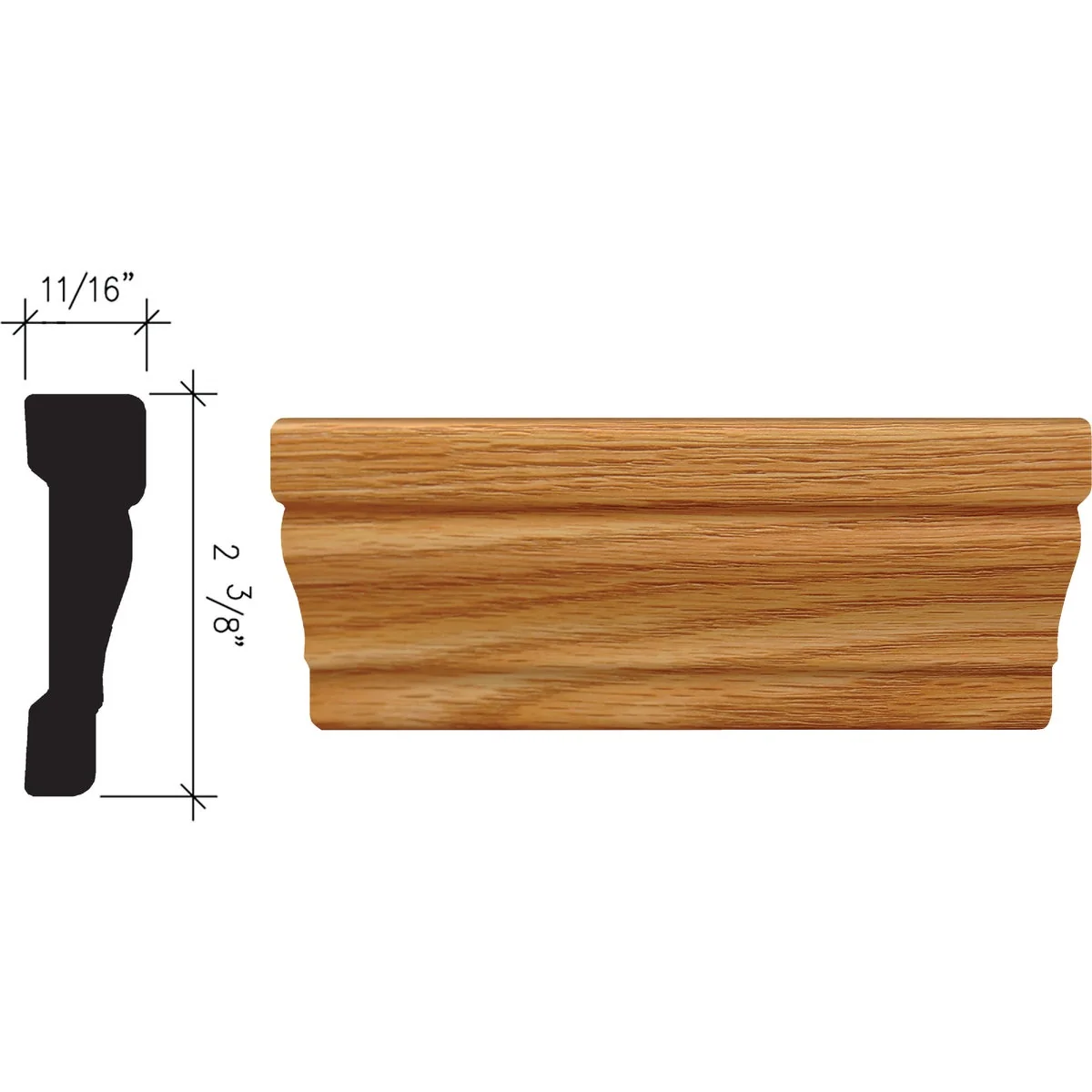 Flexible Inteplast Building Products 11 16 In. W. x 2-3 8 In. H. x 7 Ft. L. Majestic Oak Polystyrene Colonial Casing Elite