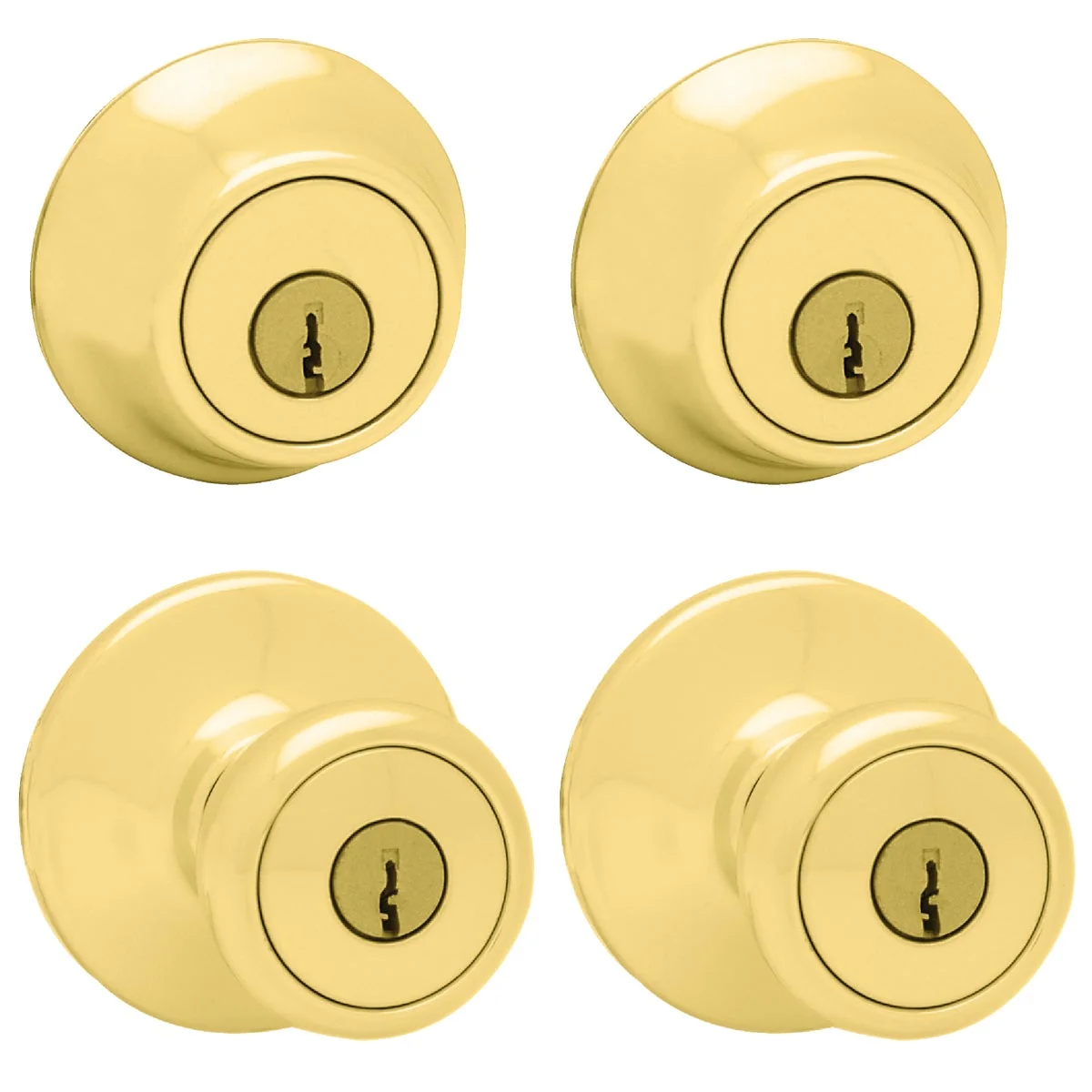 Dependable Kwikset Polished Brass Deadbolt and Door Knob Combo Minimalist
