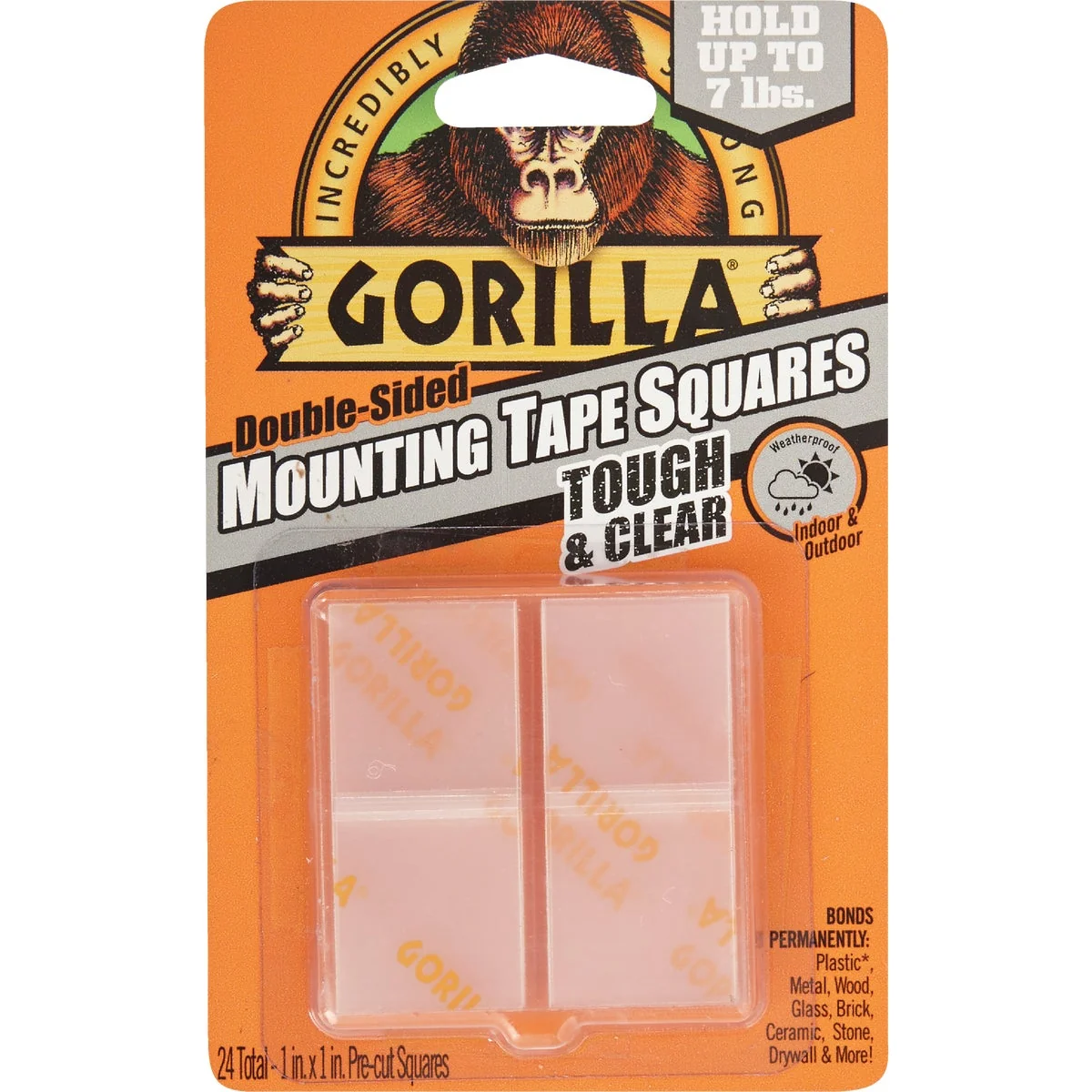 Safe Gorilla Glue 1 In. x 1 In. 7 Lb. Capacity Permanent Clear Mounting Squares 24-Pack Certified