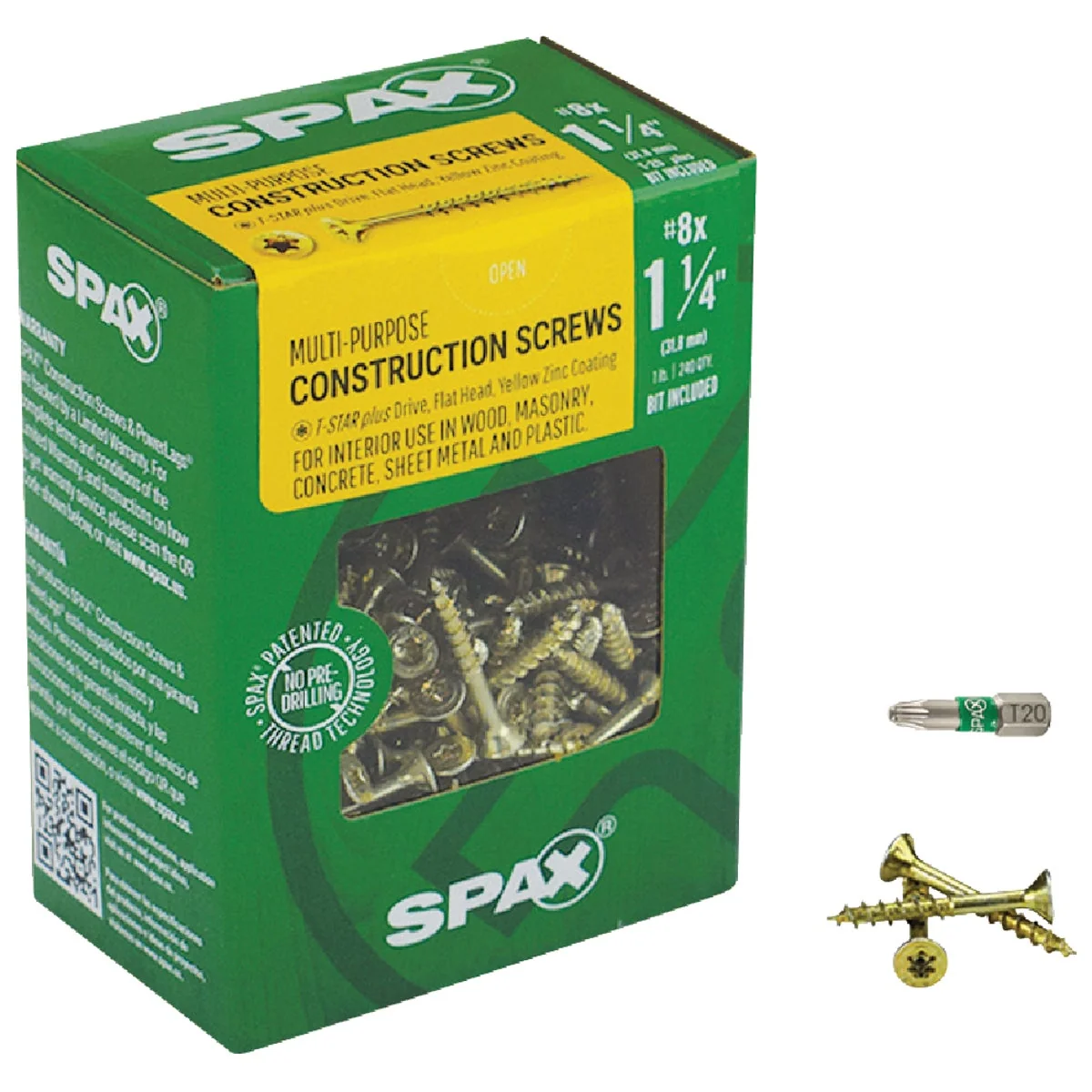 Modern Spax 8 x 1-1 4 In. Flat Head Interior Multi-Material Construction Screw 1 Lb. Box Reliable