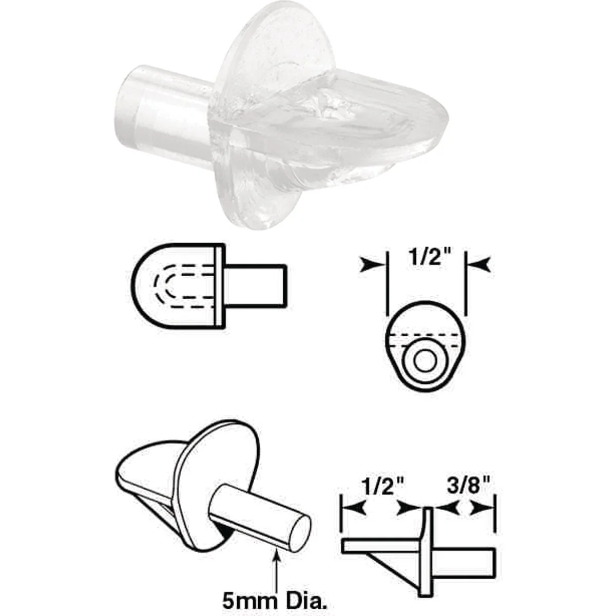 Optimized Prime-Line 1 4 In. Dia. x 13 16 In. L. Clear Butyrate Shelf Support 8 Count Exceptional