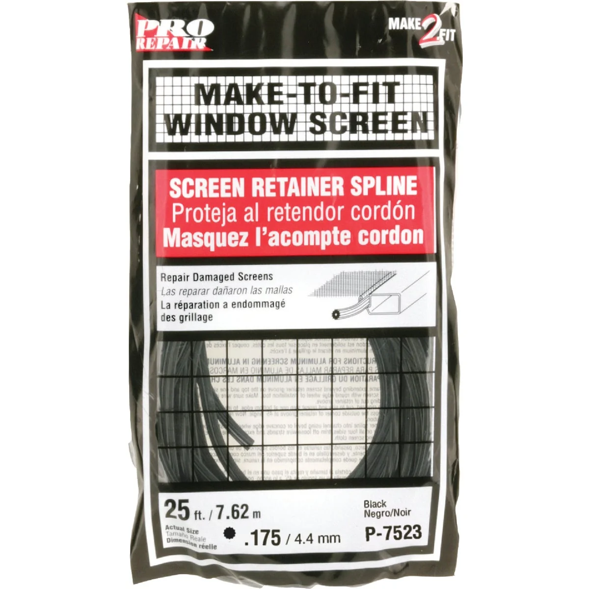 Organic Prime-Line 0.175 In. Dia. x 25 Ft. L. Black Vinyl Screen Retainer Spline Responsible