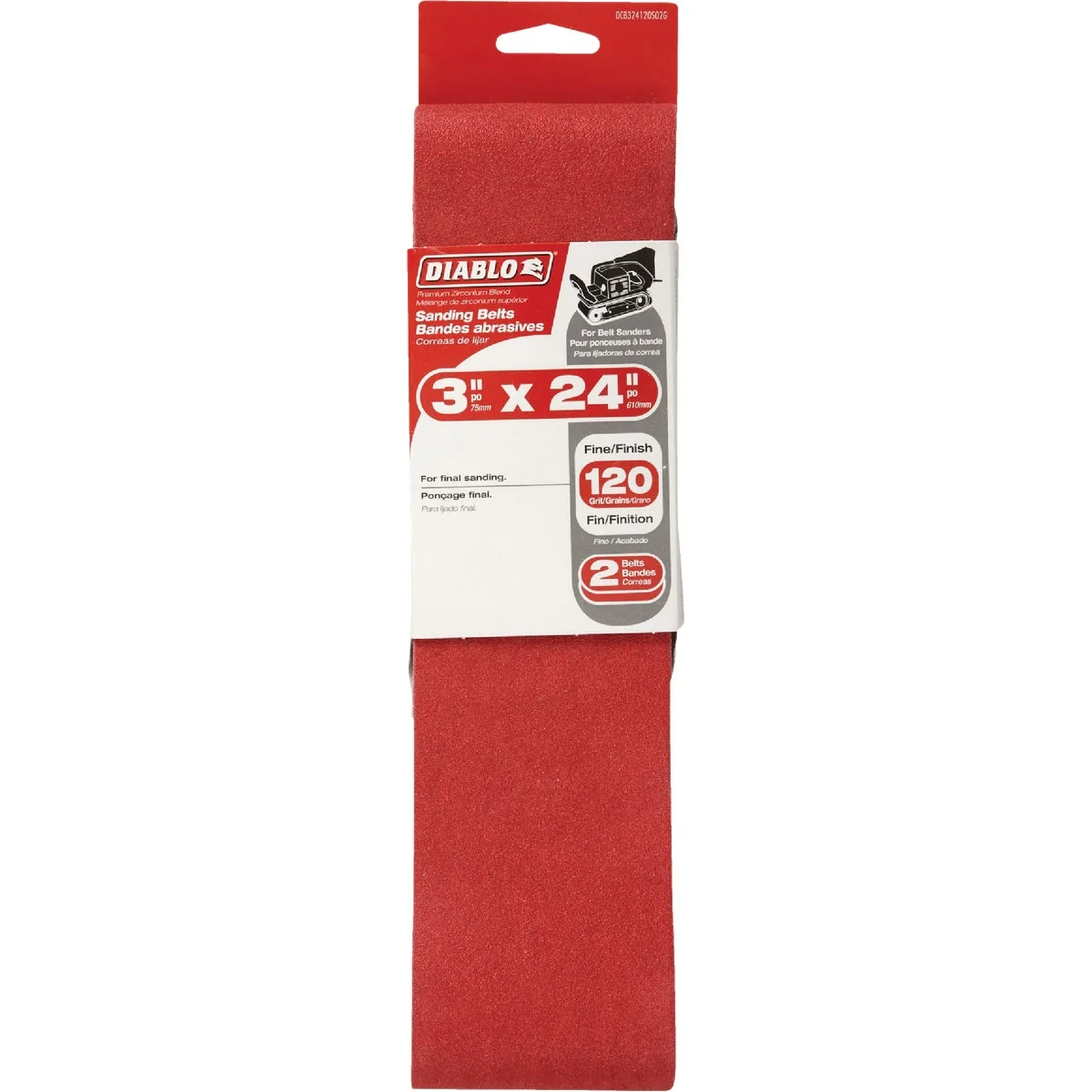Fine Crafted Diablo 3 In. x 24 In. 120 Grit General Purpose Sanding Belt 2-Pack Soft