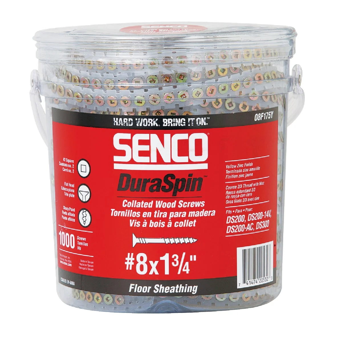 Soft Senco DuraSpin 8 x 1-3 4 In. Square Recess Flat Collated Wood Screws Yellow Zinc Finish 1000 Ct. Safe