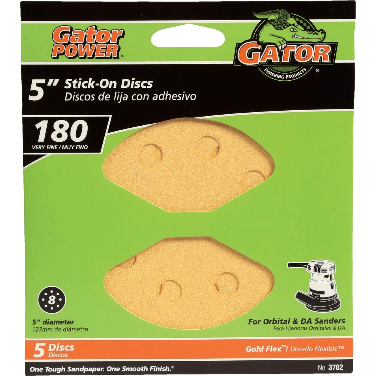 Sophisticated Gator 5 In. 180-Grit 8-Hole Pattern Vented Sanding Disc with Stick-On Backing 5-Pack High-End