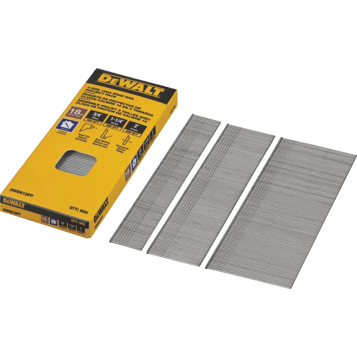 Lightweight DeWalt 18-Gauge Brad Nail Project Pack 3 4 In. 1-1 4 In. 2 In. 900 Ct. Organic