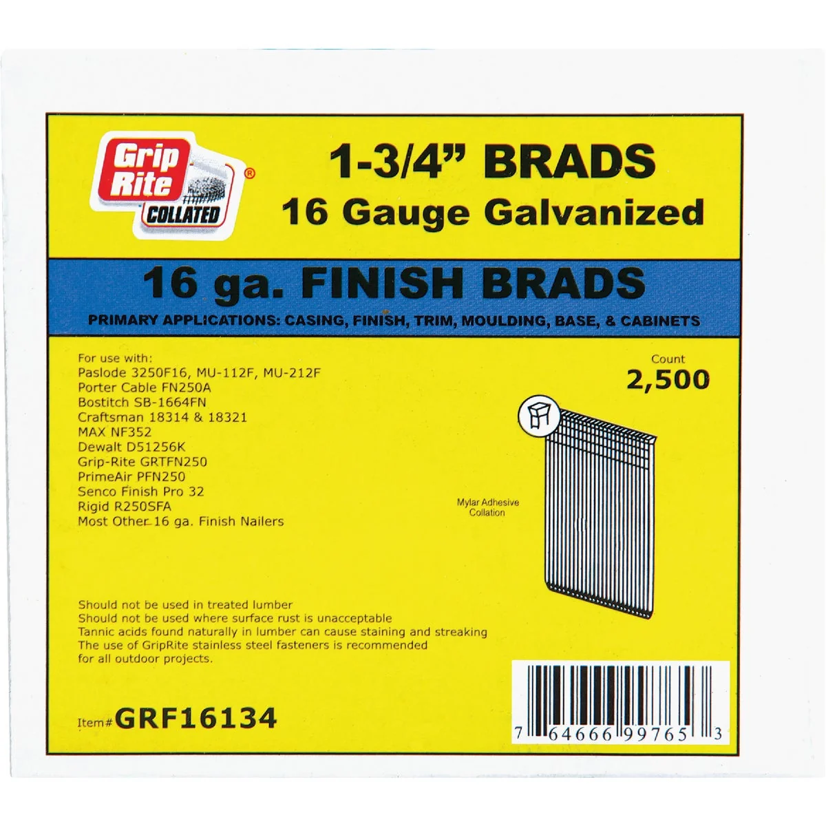 Specialty Grip-Rite 16-Gauge Galvanized Straight Finish Nail 1-3 4 In. 2500 Ct. Reusable