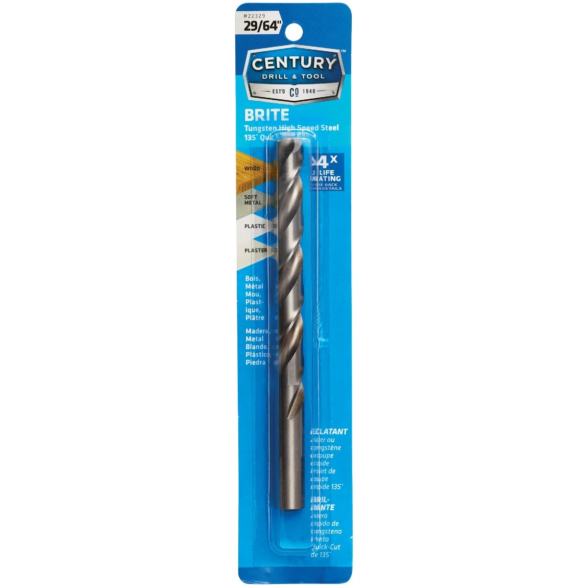 Safe Century Drill Tool 29 64 In. Tungsten High Speed Steel Quick-Cut Point Brite Drill Bit High-End