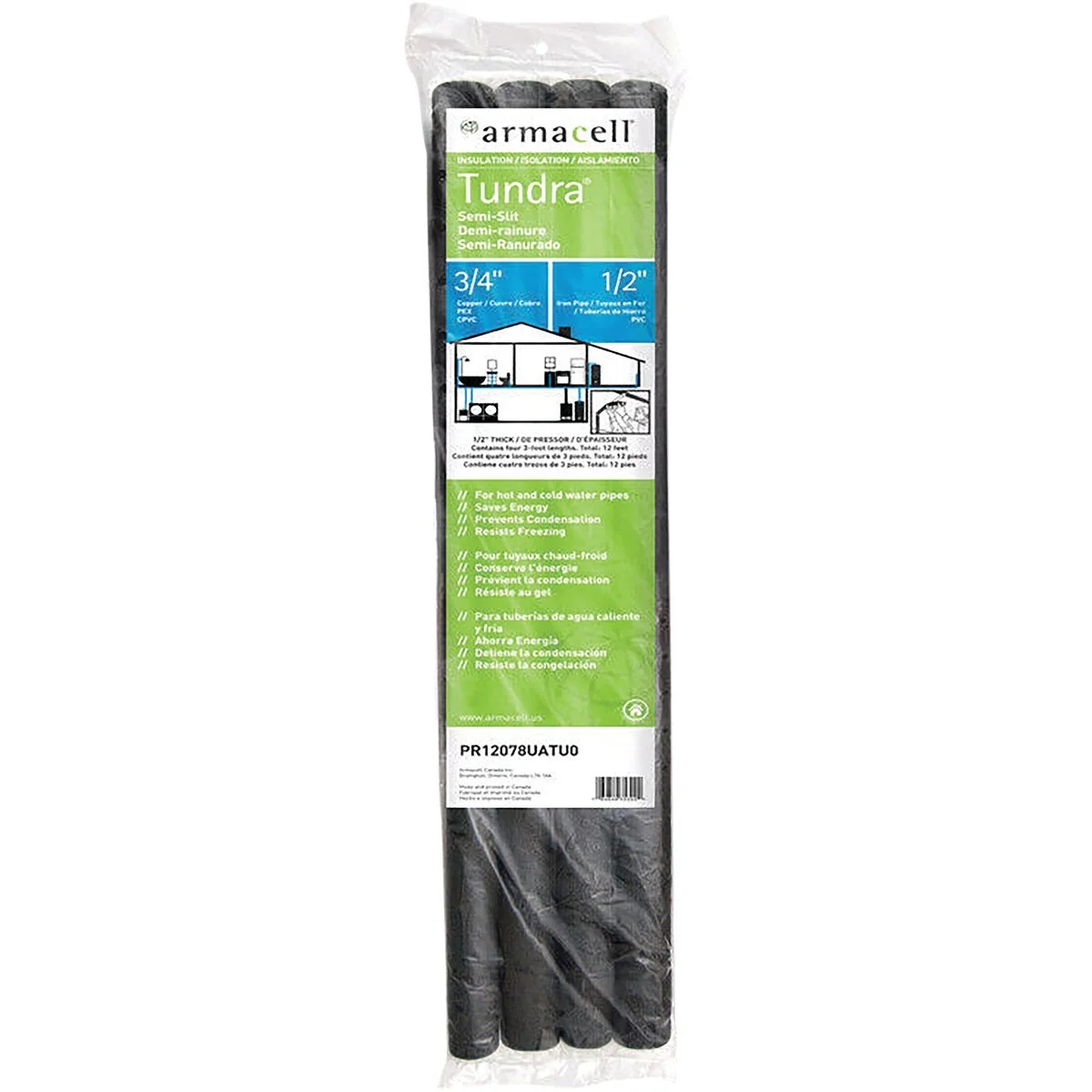 Secure Tundra 1 2 In. Wall Semi-Slit Polyethylene Pipe Insulation Wrap 3 4 In. x 3 Ft. 4-Pack Fits Pipe Size 3 4 In. Copper 1 2 In. Iron Professional