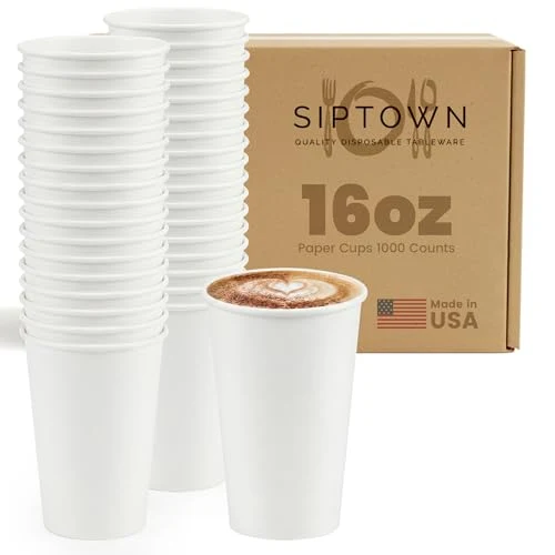 Durable Paper Cups 16 oz 1000 Pack for Coffee Tea Made in USA 1000 Count Casual
