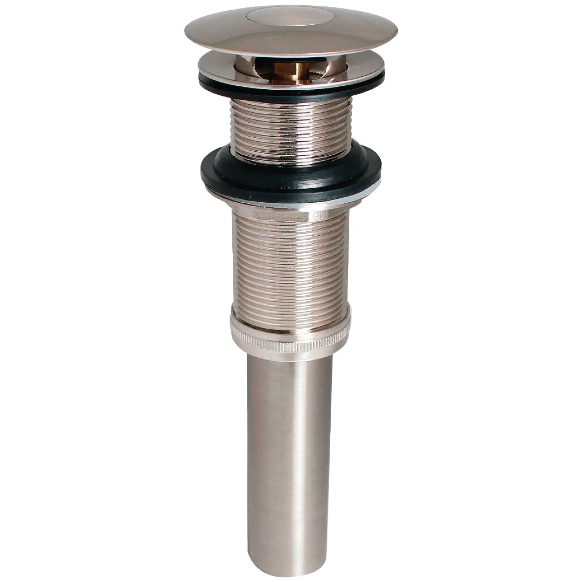 Elite Keeney 1-1 4 In. Brushed Nickel Brass Universal Push Button Bathroom Sink Drain without Overflow Sophisticated