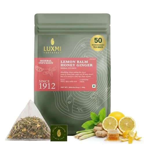 Consistent Estates Lemon Balm Honey Ginger Herbal Tea 50 Count Powerful