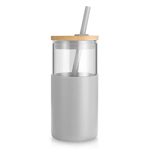 Comfortable 16 oz Glass Tumbler with Lids and Straws Authentic