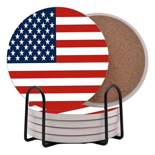Sophisticated USA American Flag United States Round Coasters Set of 6 Smart