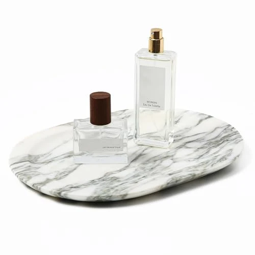Detailed Natural Marble Decorative Tray Bathroom Counter Perfume Organizer Vanity Tray for Home Decor Stylish