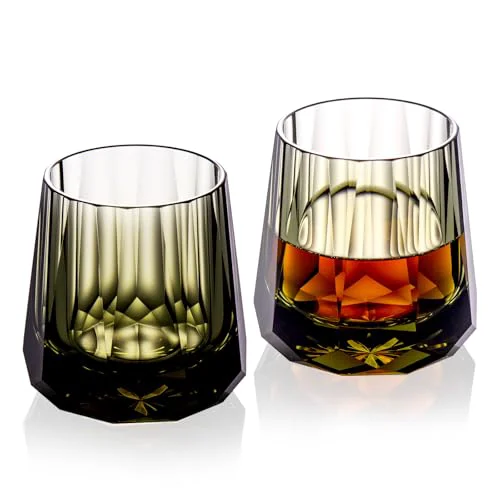 Recyclable Crystal Whiskey Glasses Set of 2 Handcrafted Old Fashioned Glasses 2 Count Smooth