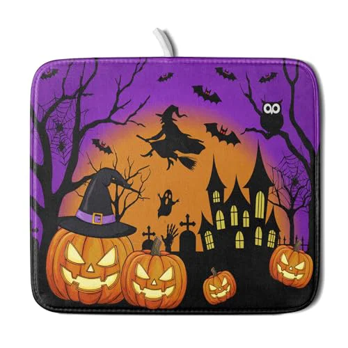 Unique Happy Halloween Pumpkin Dish Drying Mat for Kitchen Counter Powerful