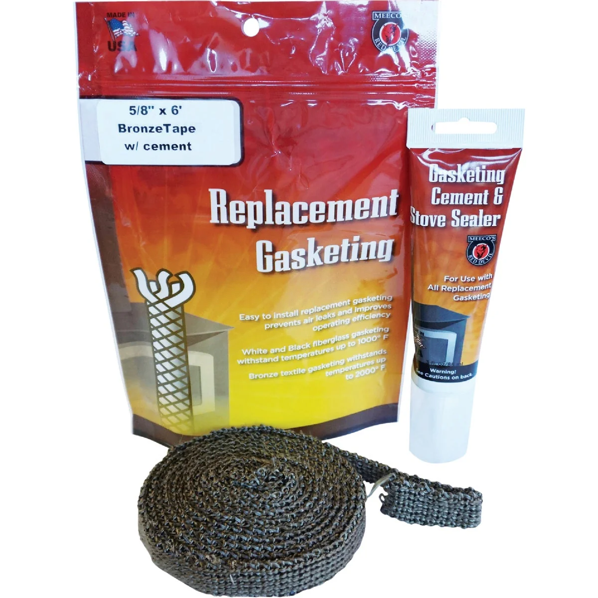 Elite Meeco’s Red Devil Gasketing Cement Stove Sealer and 5 8 In. x 6 Ft. Tape Gasket Kit Fine