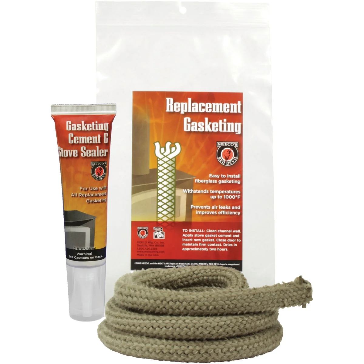 Top-Quality Meeco’s Red Devil Gasketing Cement Stove Sealer and 3 8 In. x 6 Ft. Rope Gasket Kit Fast