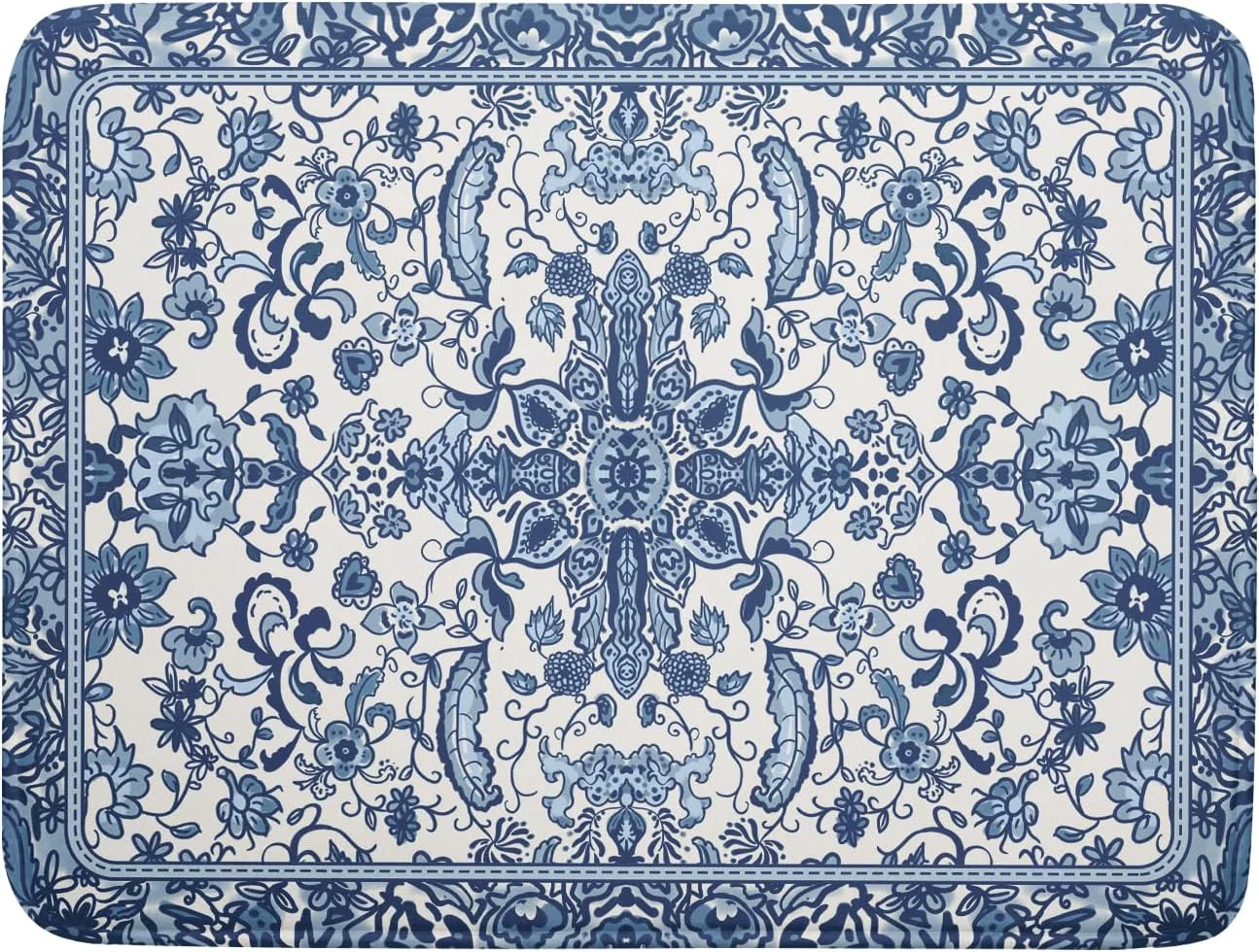 World-Class Chinoiserie Floral Dish Drying Mat for Kitchen Counter Blue and White Flowers Pattern Dish Drying Pad 16 x18 Absorbent Reversible Seasonal Decor Dishes Drainer Pad Dish Dry Rack Mat for Counter top Enhanced