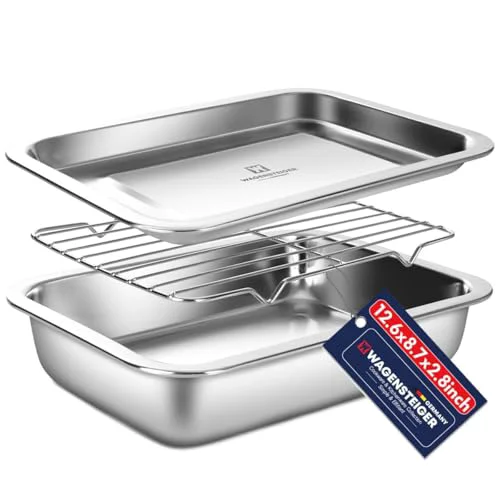 Fashionable Stainless Steel Casserole Pan or Food Prep Container with Rack Lid Organic