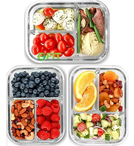 Luxury Glass Meal Prep Containers 3 Compartment 3 Count First-Class