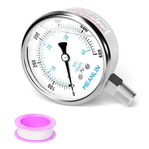 Top-Quality 0 600Psi Liquid Filled Pressure Gauge Stainless Steel with 316 Stainless Steel Joint 1 Natural
