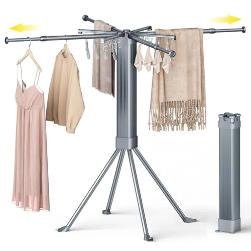 Exceptional Clothes Drying Rack Foldable Extending Laundry Rack with 16 Clips Collapsible Clothing Rack Space Enhanced