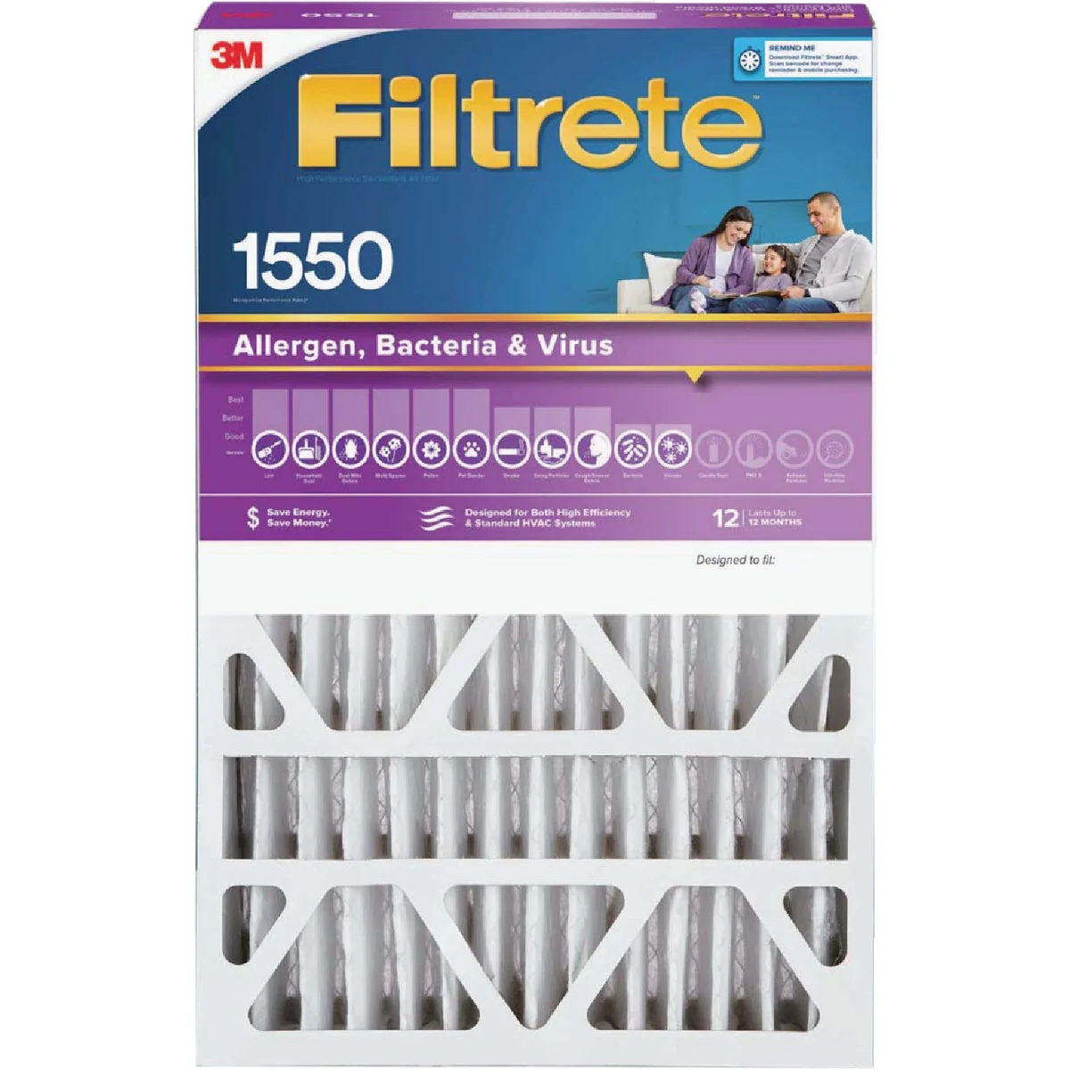 Soft 3M Filtrete 20 In. x 20 In. x 4 In. Allergen Bacteria Virus 1550 MPR Deep Pleat Furnace Filter Recyclable