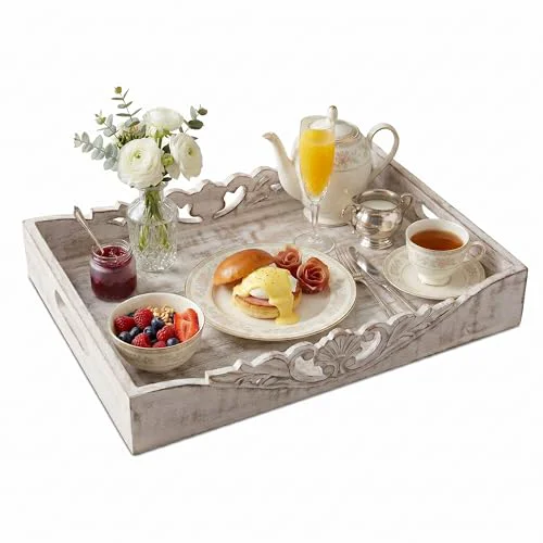 Contemporary Orchid Mango Wood Serving Tray Clean