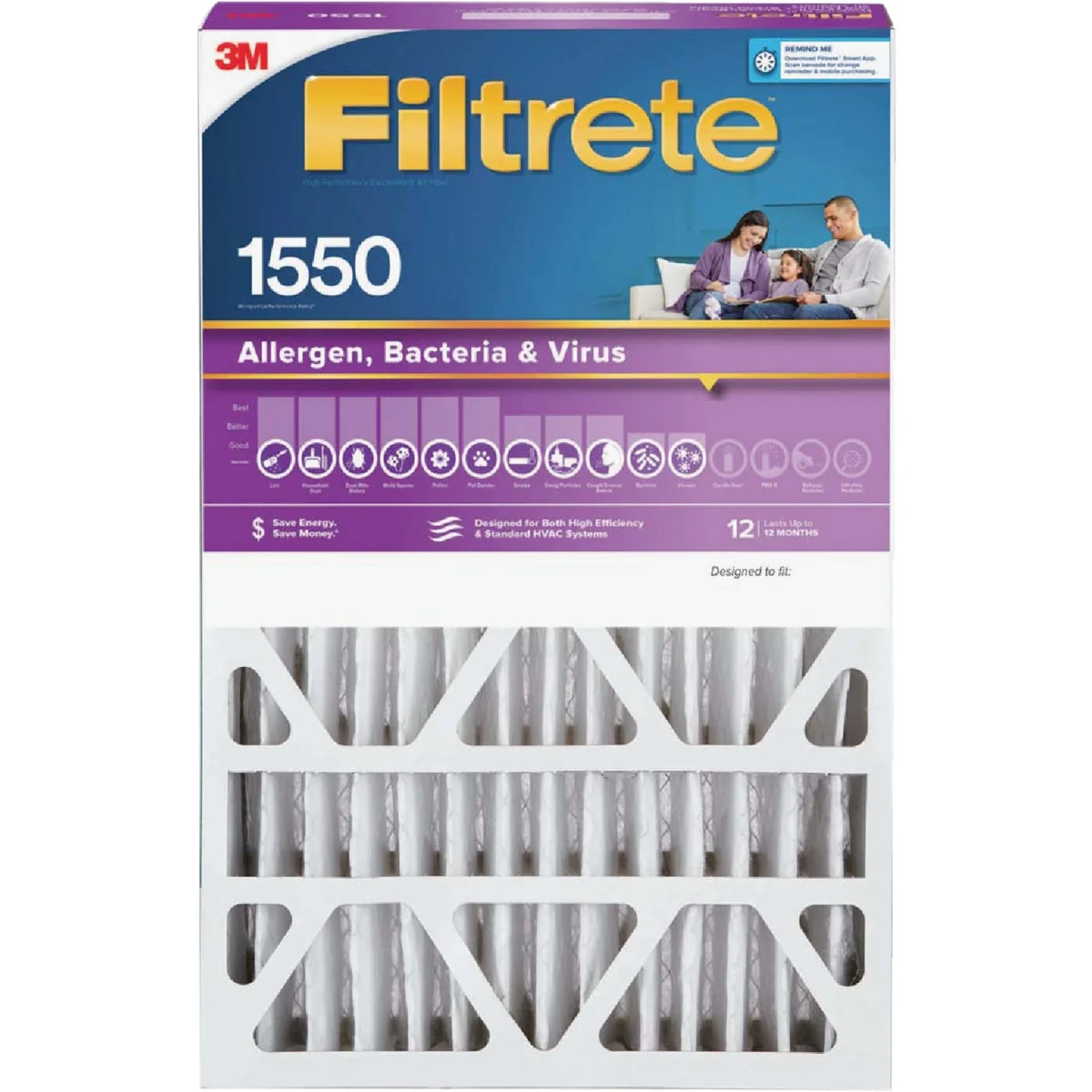 User-Friendly 3M Filtrete 20 In. x 25 In. x 4 In. Allergen Bacteria Virus 1550 MPR Deep Pleat Furnace Filter Breathable