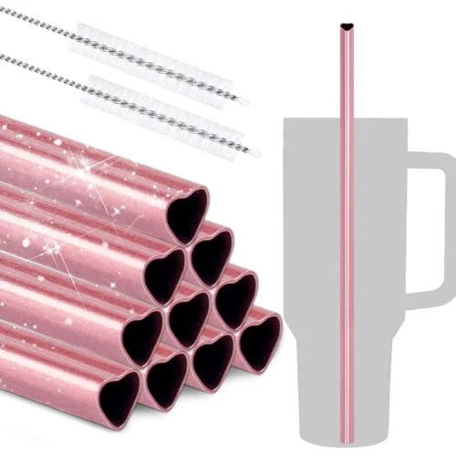 Versatile 12 Heart Shaped Stainless Steel Straws Fit for Stanley Tumbler 40oz 10 Count Carefully Designed