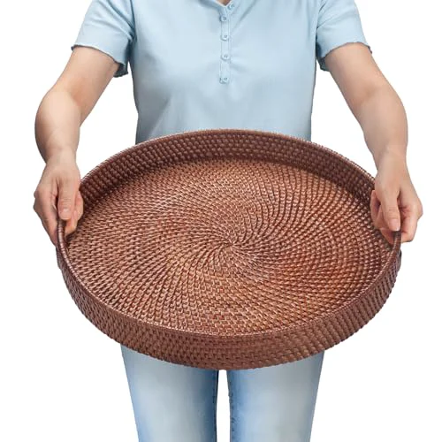 Elegant 16.9 inch Round Rattan Tray Expertly Made