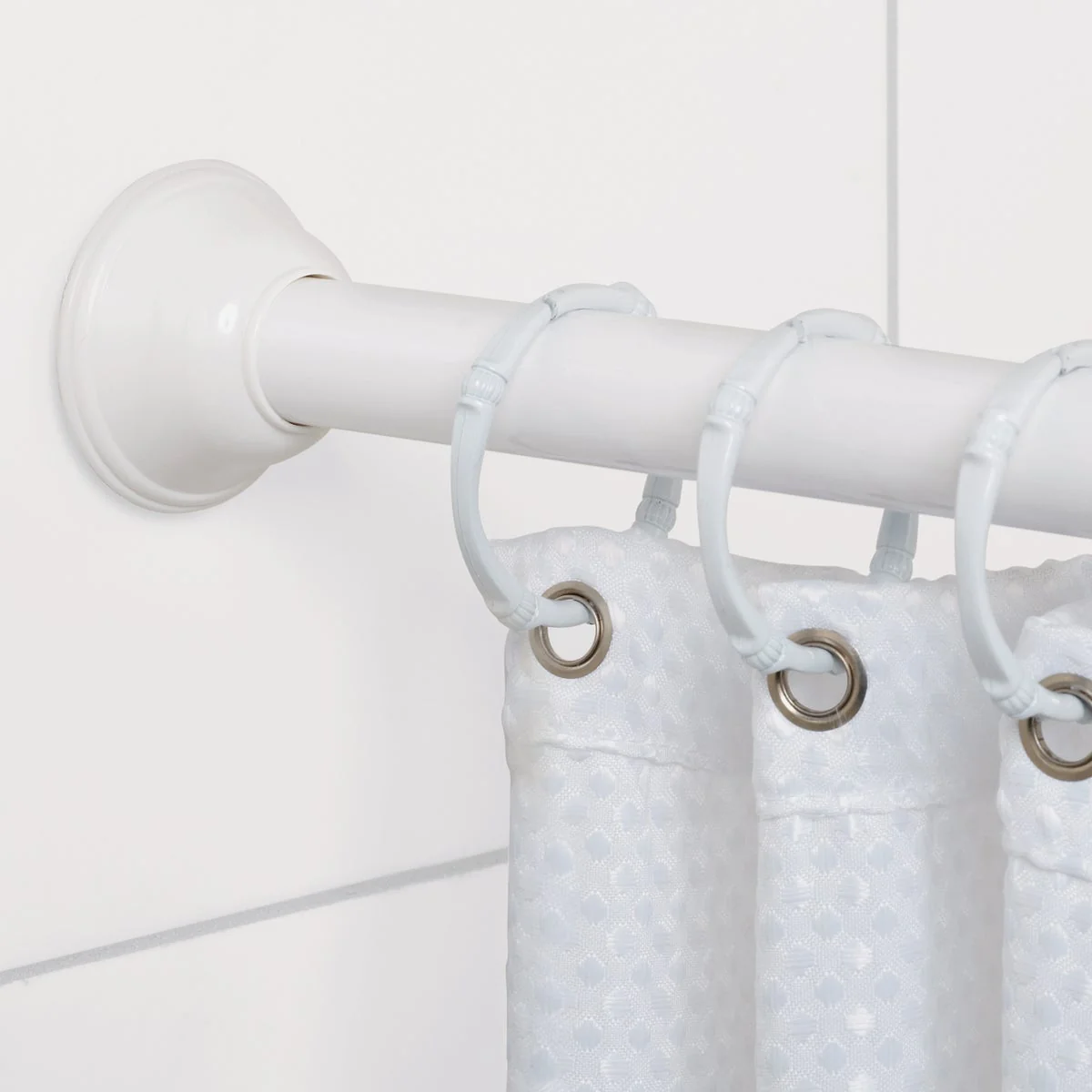 Eco-Friendly Zenna Home Straight 44 In. to 72 In. Adjustable Tension Finial Shower Rod in White Professional