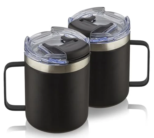 High-Grade 12oz Insulated Travel Coffee Mug with Handle 2 Count Contemporary