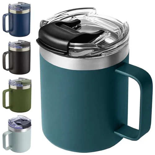 Carefully Designed 12oz Insulated Travel Coffee Mug with Handle Pure