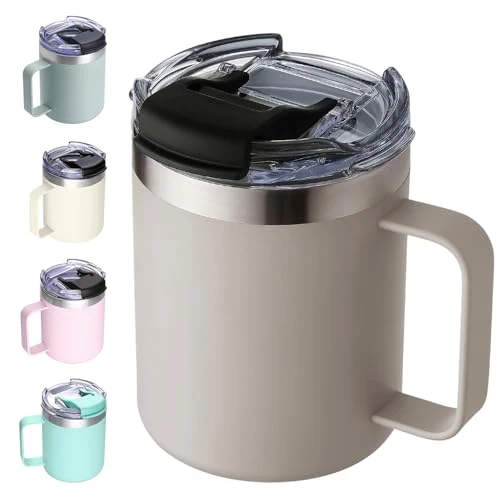 Specialty 12oz Insulated Travel Coffee Mug with Handle Optimized