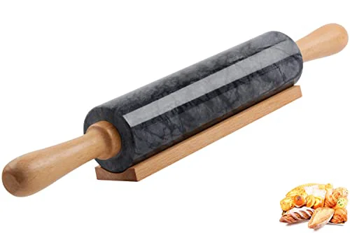 Minimalist Marble Rolling Pin with Wooden Cradle Thick Handle Set for Baking Fast