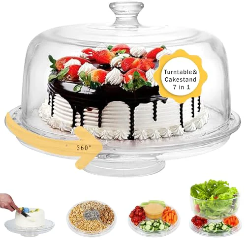 Green 7in1 Rotating Multifunctional Acrylic Cake Stand with Lid Cake Turntable Official