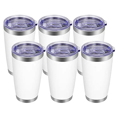 Crafted 20oz Tumbler with Lid and Straw Stainless Steel Tumbler Cup Bulk Vacuum Insulated Double Wall Travel Coffee Mug Powder Coated Coffee Cup 6 Count Traditional