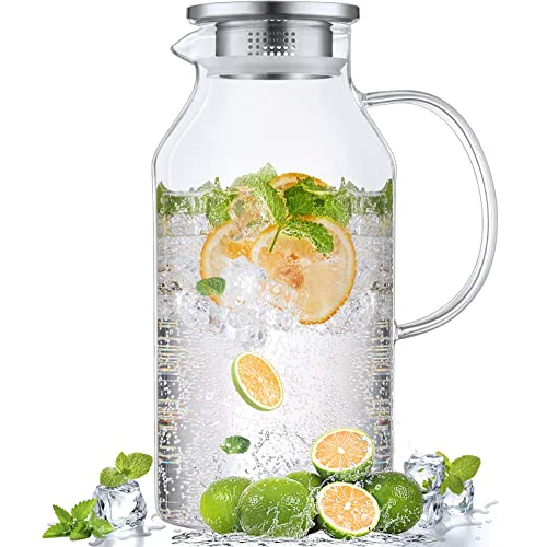 Trendy 2.6 Liter 88 oz Glass Pitcher with Lid and Handle Professional