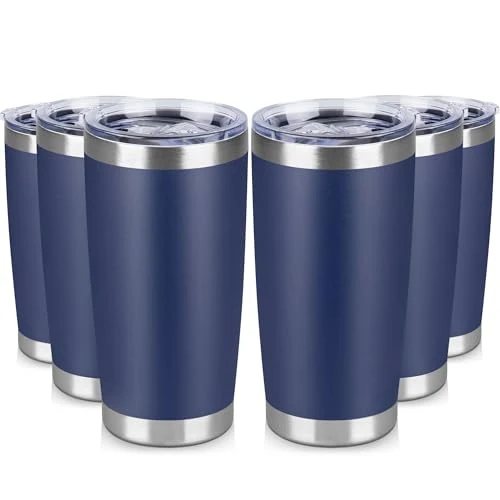 High-End 20 oz Tumbler Stainless Steel Tumblers Bulk with Lid Double Wall Insulated Coffee Tumbler Cups for Hot Cold Drinks Powder Coated Travel Coffee Tumbler Mug Metal 6 Count Excellent