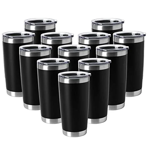 Quality 20oz Tumblers Stainless Steel Mugs with Lid Double Wall Vacuum Insulated Coffee Cups for Cold Hot Drinks 12 Count Elite