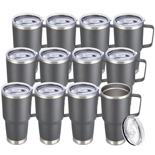Effective 30 oz Stainless Steel Tumblers Bulk with Handle and Lid 12 Count Refined