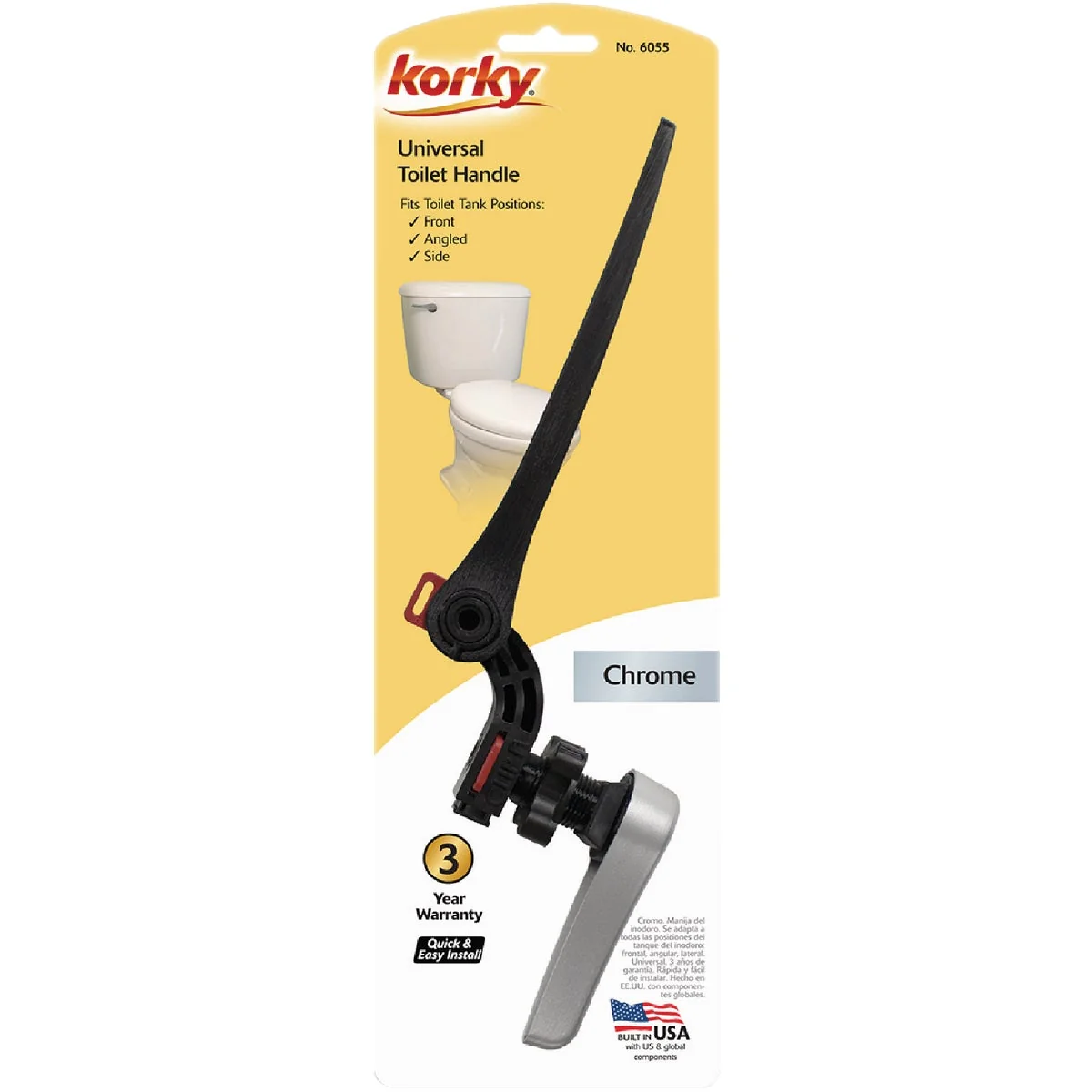 Clean Korky Universal Chrome Flush Tank Lever with Plastic Handle Elite