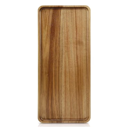 Relaxed 15.7 x 7 Large Solid Acacia Wood Serving Tray Rectangular Wooden Serving Platter Natural Wooden Board for Bar Coffee Party Eco-Friendly