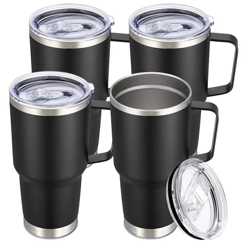 Modern 30 oz Stainless Steel Tumblers Bulk with Handle and Lid 4 Count Premium Material